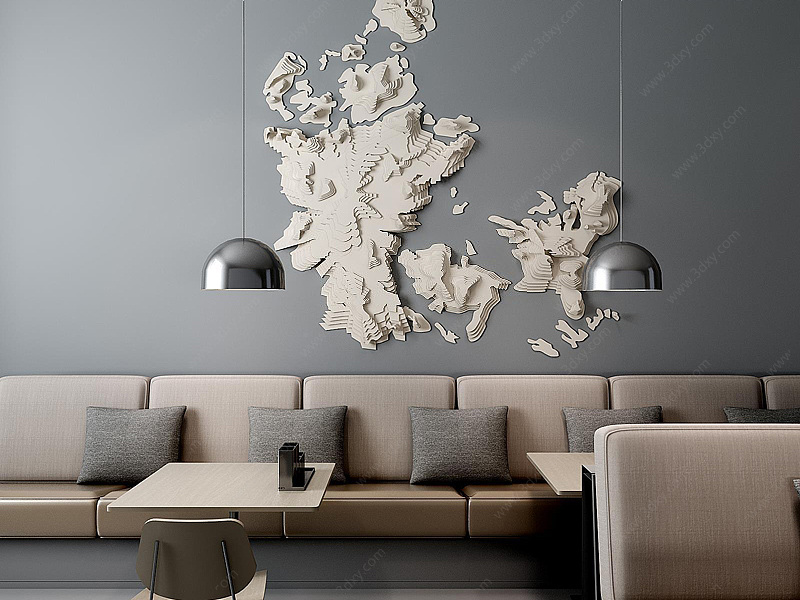 休闲餐厅超现代纸质墙饰3D模型