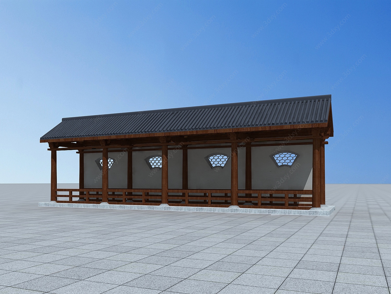 中式古典廊架3D模型