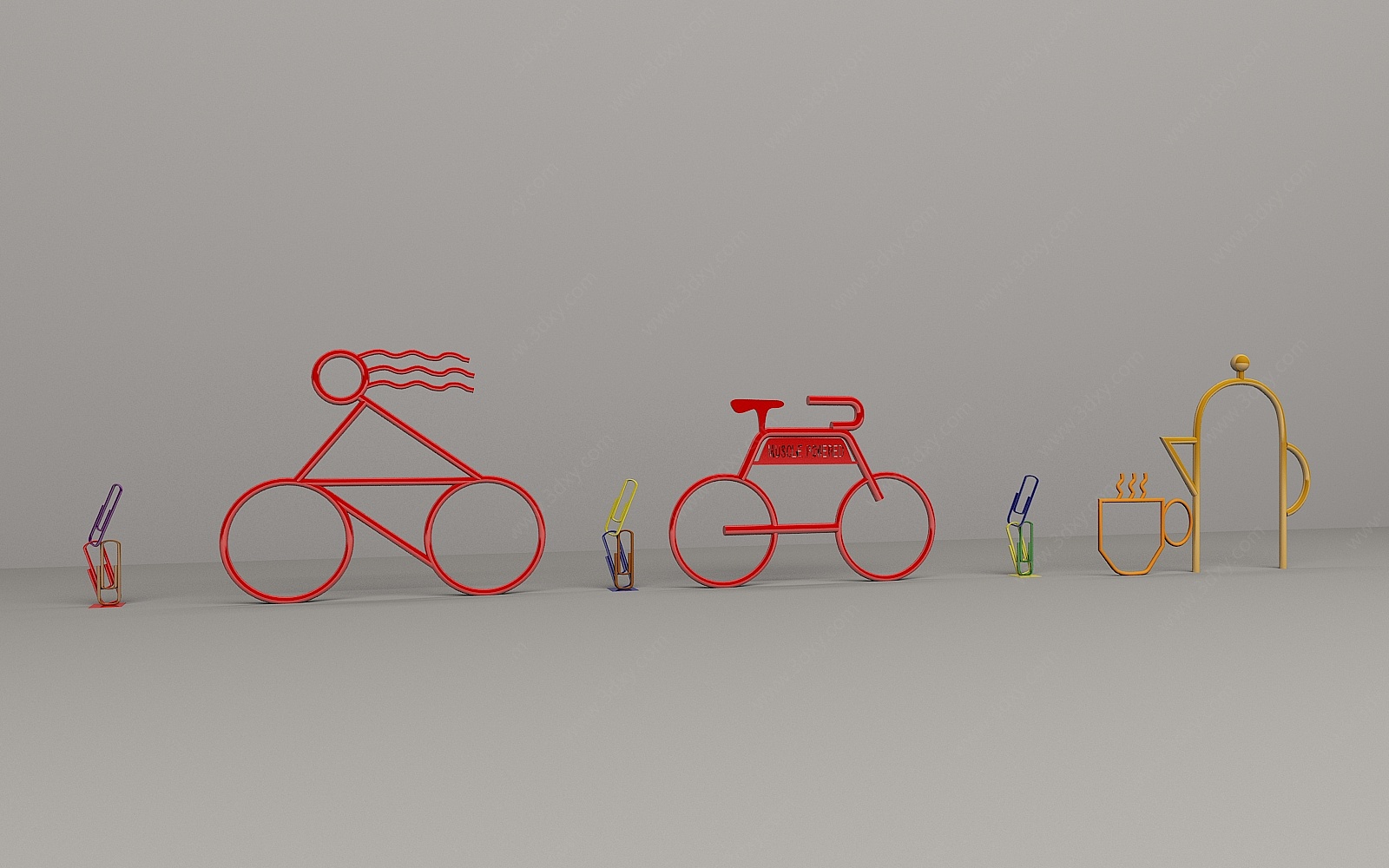 创意自行车回型针摆件3D模型