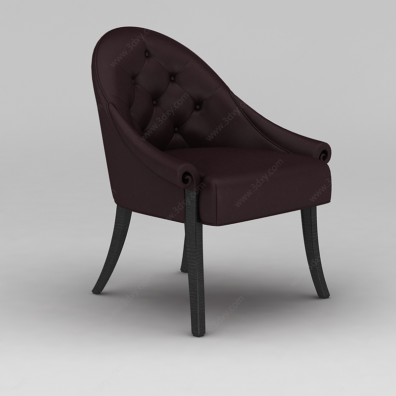 美式简约酒红色休闲椅3D模型