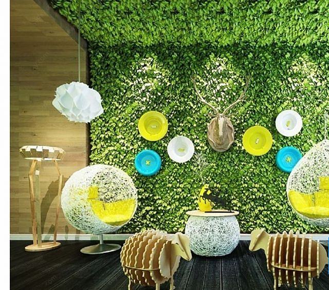 植物装饰墙休闲椅组合3D模型