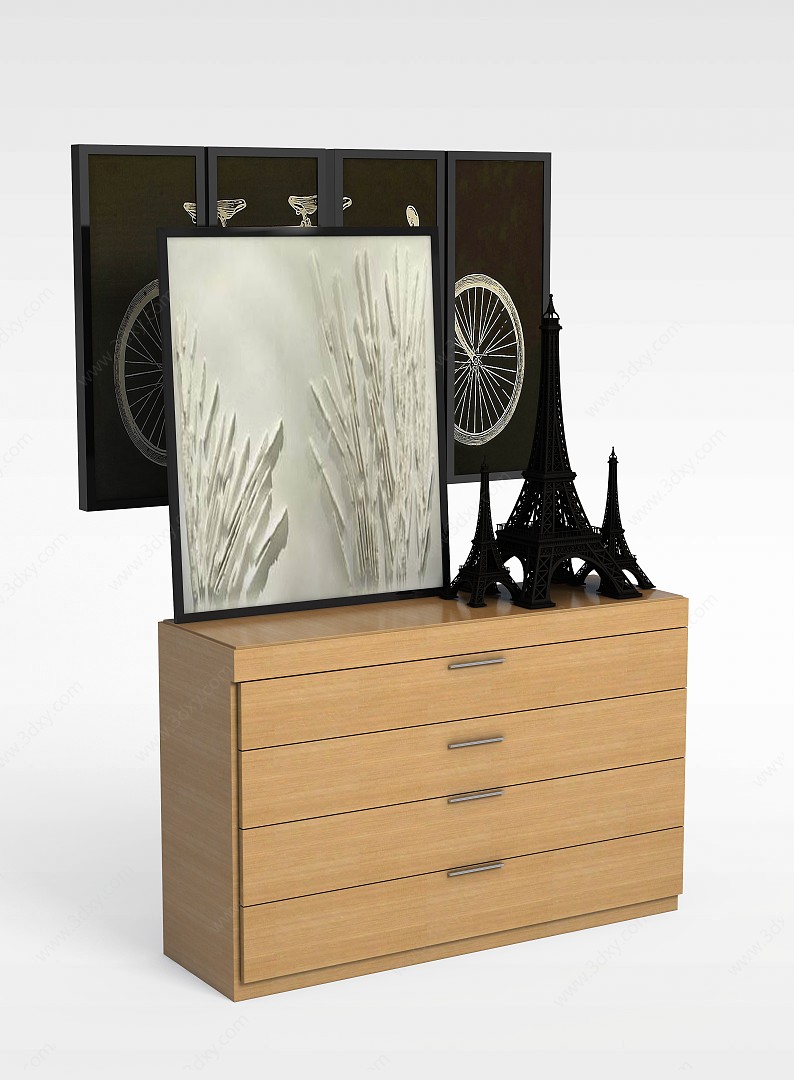 现代中式边柜摆件组合3D模型