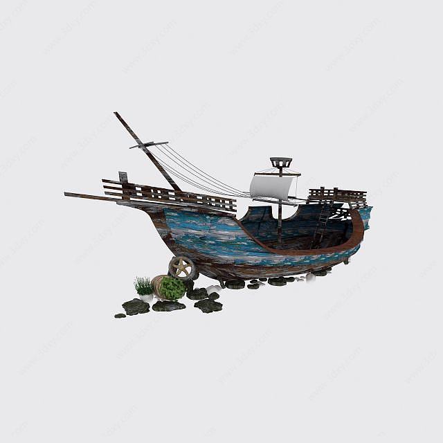 复古木帆船3D模型