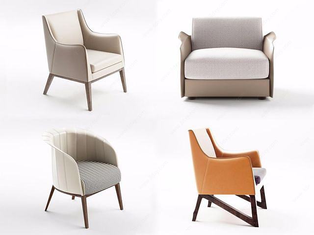 现代单人沙发休闲椅子组合3D模型