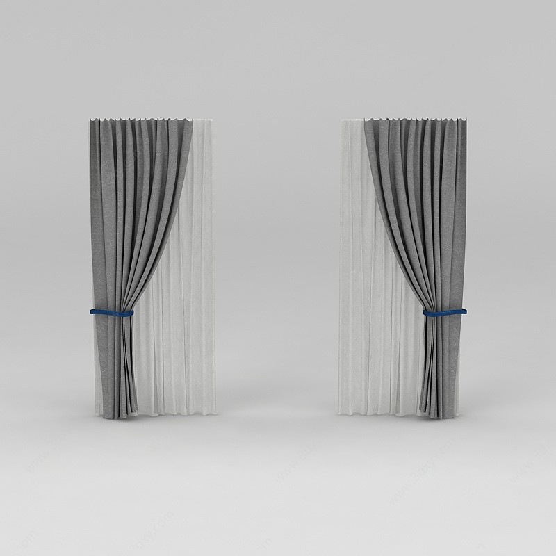 灰色双层窗帘3D模型