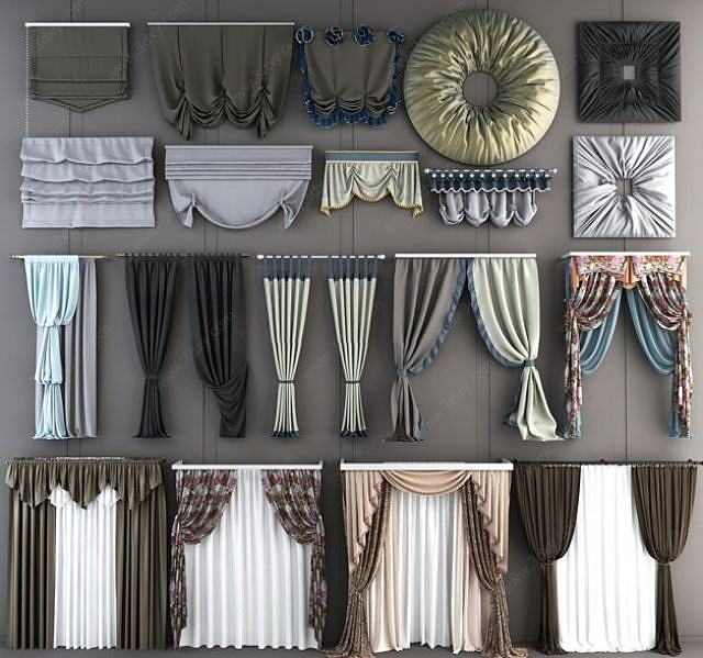 现代窗帘卷帘组合3D模型