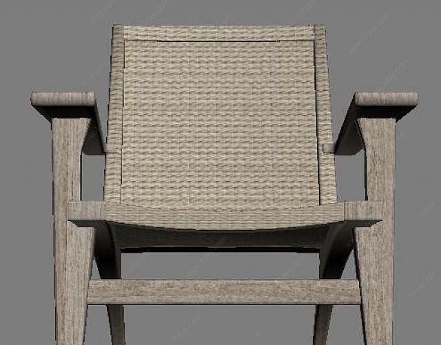 原木藤椅3D模型