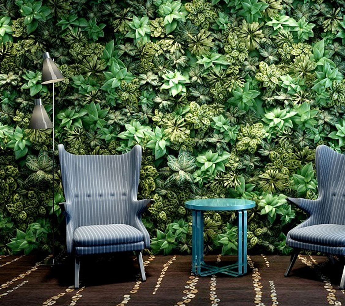 植物墙休闲椅组合3D模型