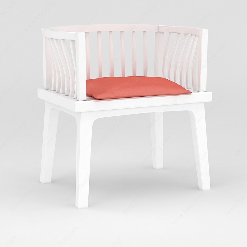 白色木椅3D模型