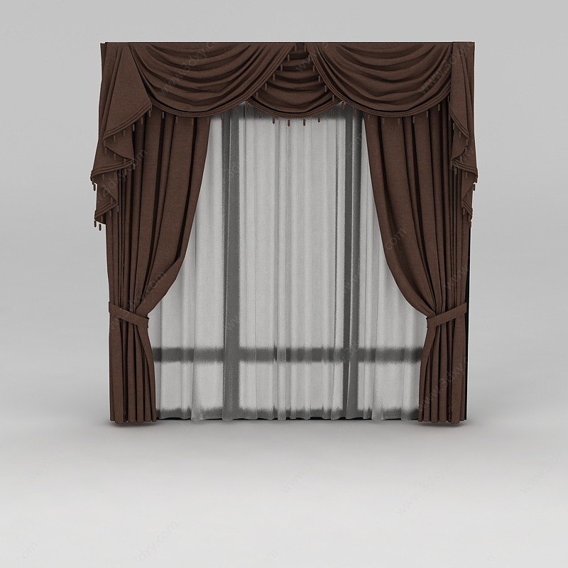 棕色窗幔窗帘3D模型