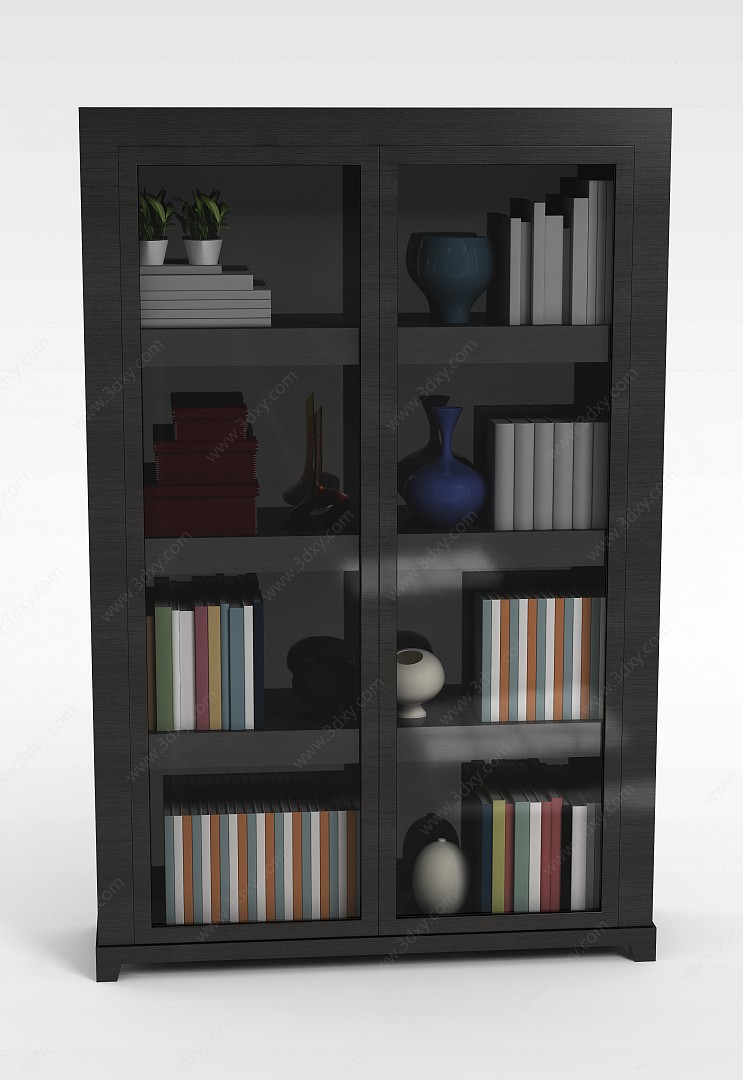 书房玻璃门置物柜3D模型
