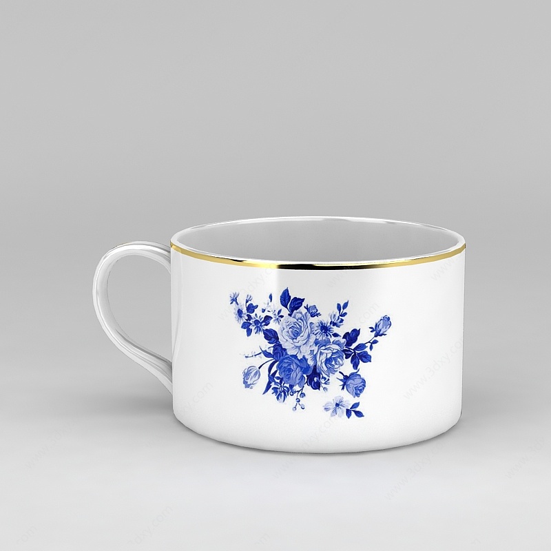 蓝色印花咖啡杯3D模型
