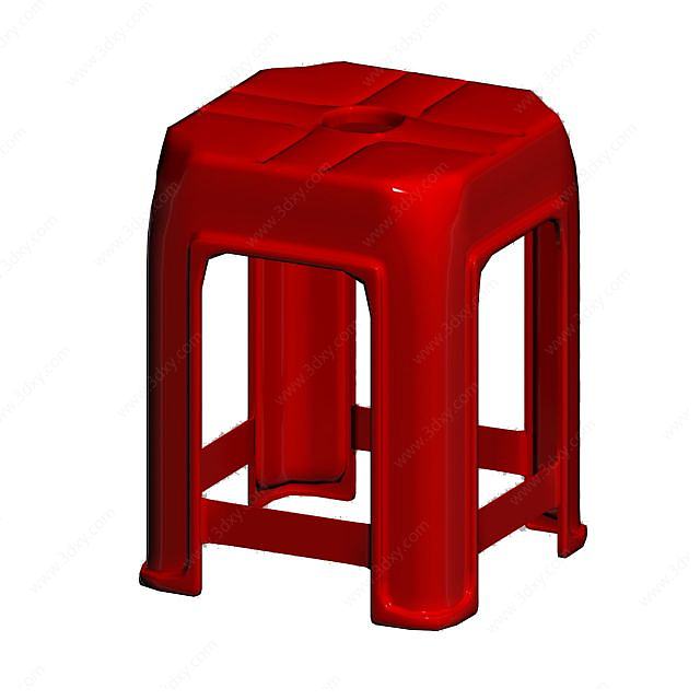 红色塑料凳子3D模型