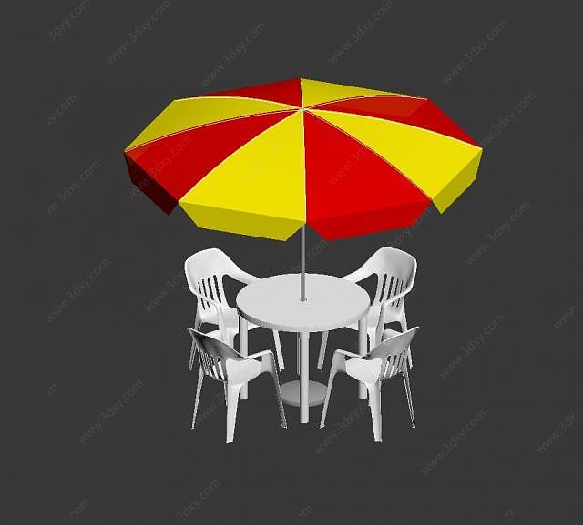 户外休闲伞桌椅组合3D模型