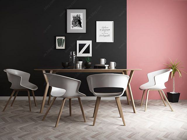 现代餐厅桌椅组合3D模型