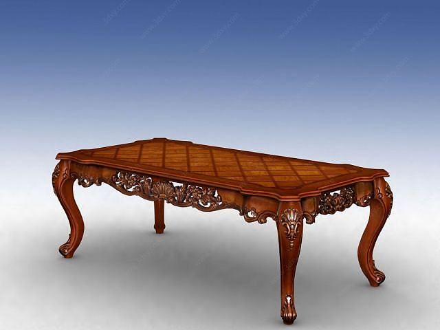 美式实木餐桌3D模型