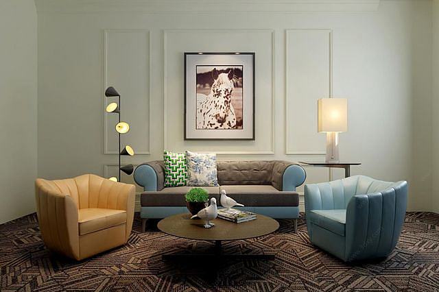 现代双色沙发台灯组合3D模型