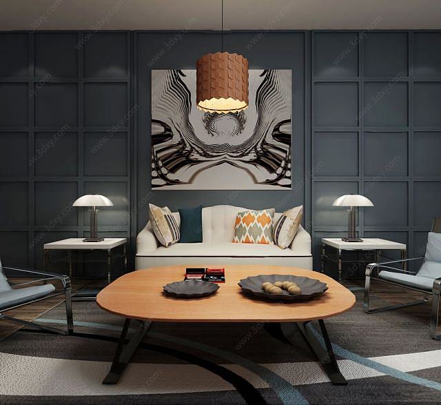 现代沙发茶几新古典台灯3D模型