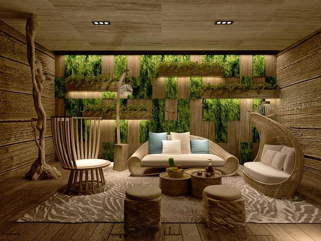 休闲沙发茶几绿植墙3D模型