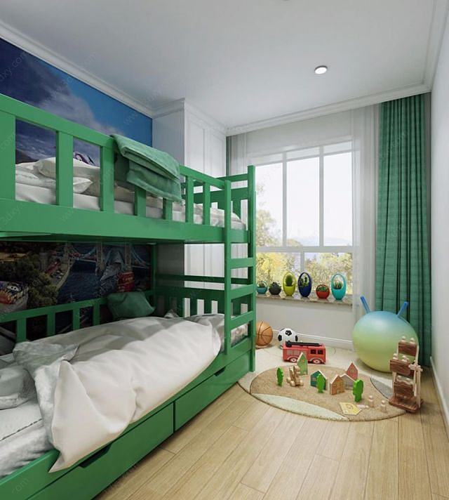 美式地中海儿童房双层床3D模型