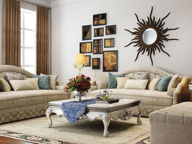 现代欧式沙发茶几墙饰品3D模型