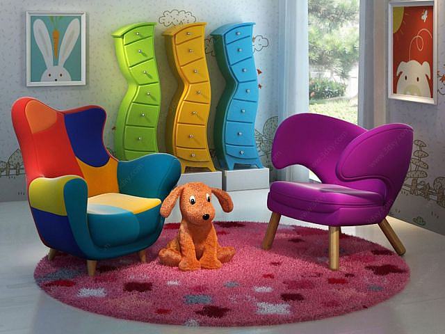 创意现代儿童家具小狗玩具3D模型