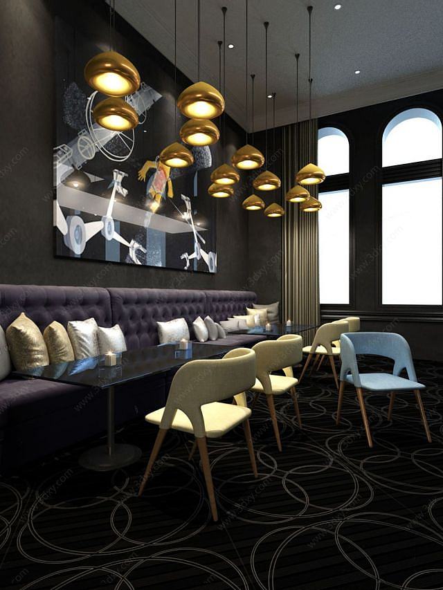 餐厅座椅吊灯组合3D模型