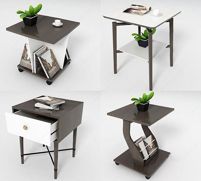 现代角几桌柜组合3D模型