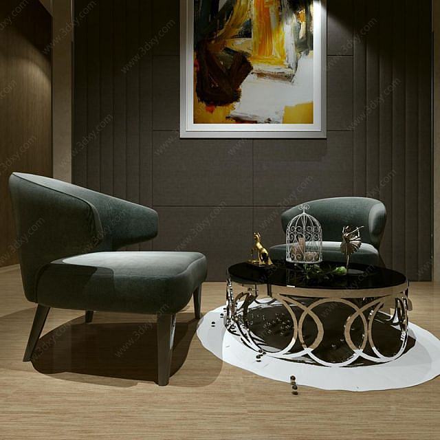 现代椅子茶几组合3D模型