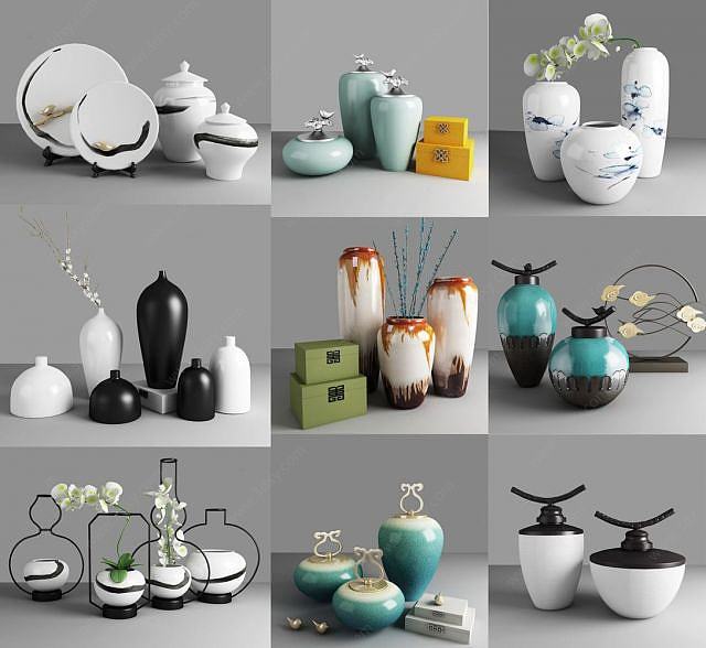 新中式陶瓷罐摆件3D模型