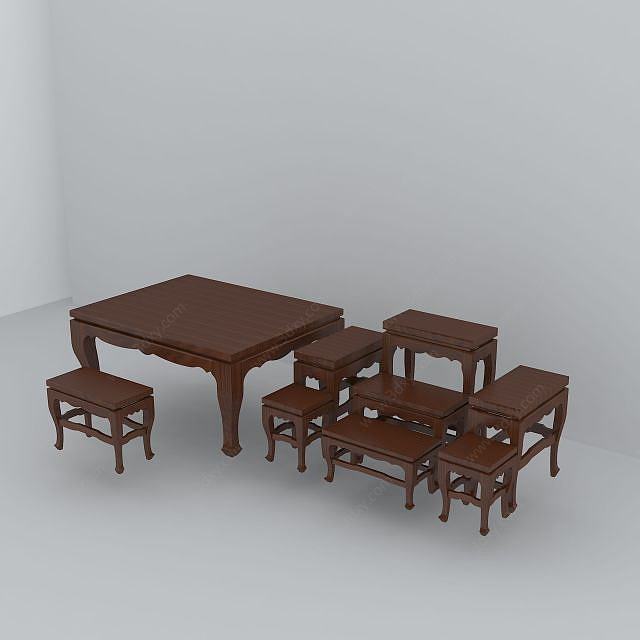 中式桌椅3D模型
