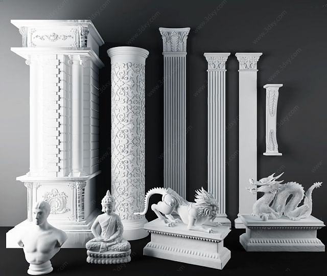 欧式石膏雕花罗马柱3D模型