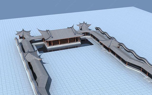 古建戏台和廊架3D模型