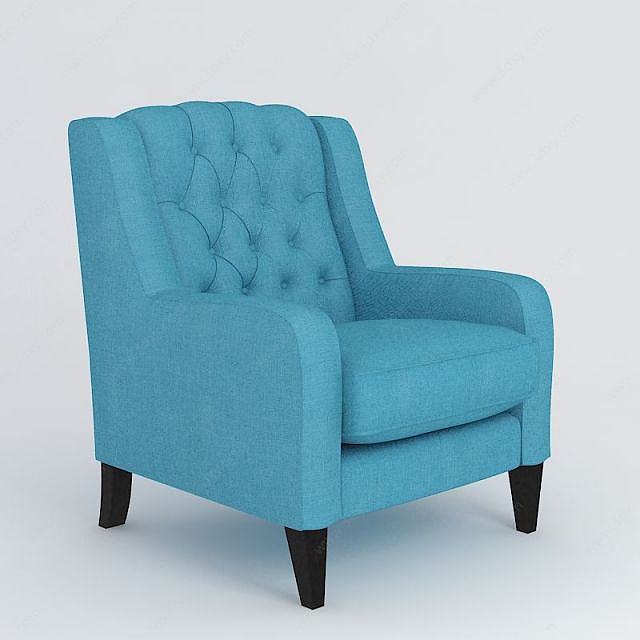 简约蓝色单人沙发3D模型