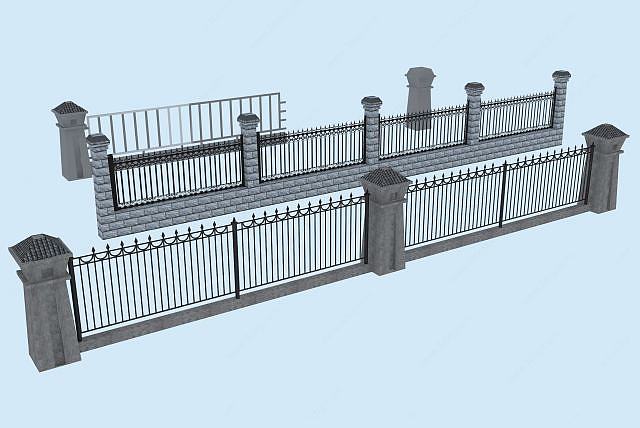 仿古铁艺栏杆3D模型