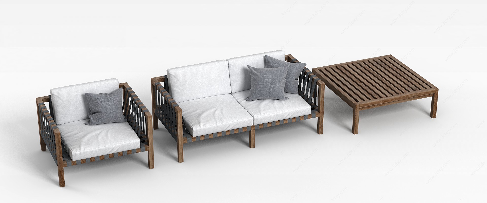 简约木质沙发茶几组合3D模型