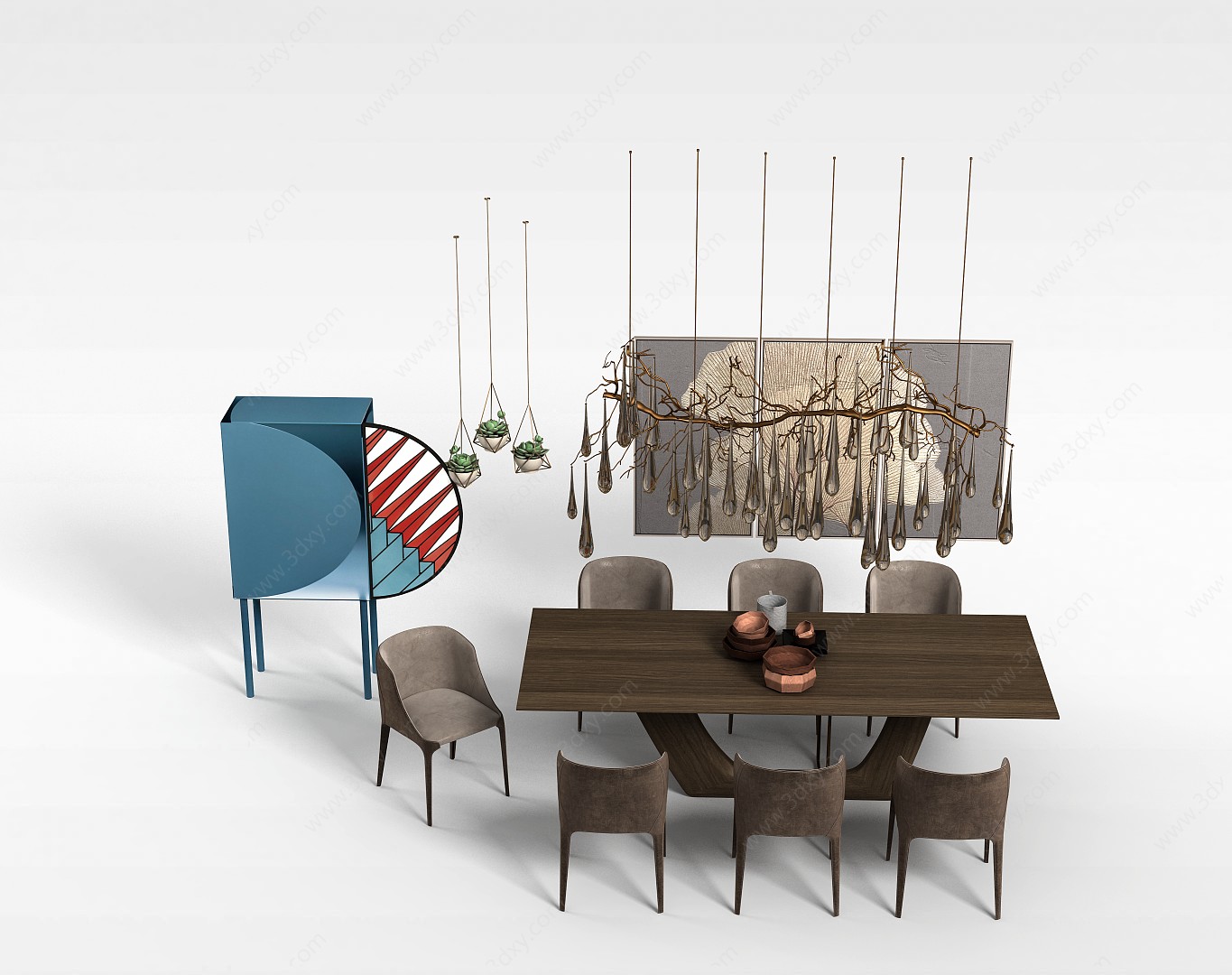 实木家餐厅桌椅3D模型