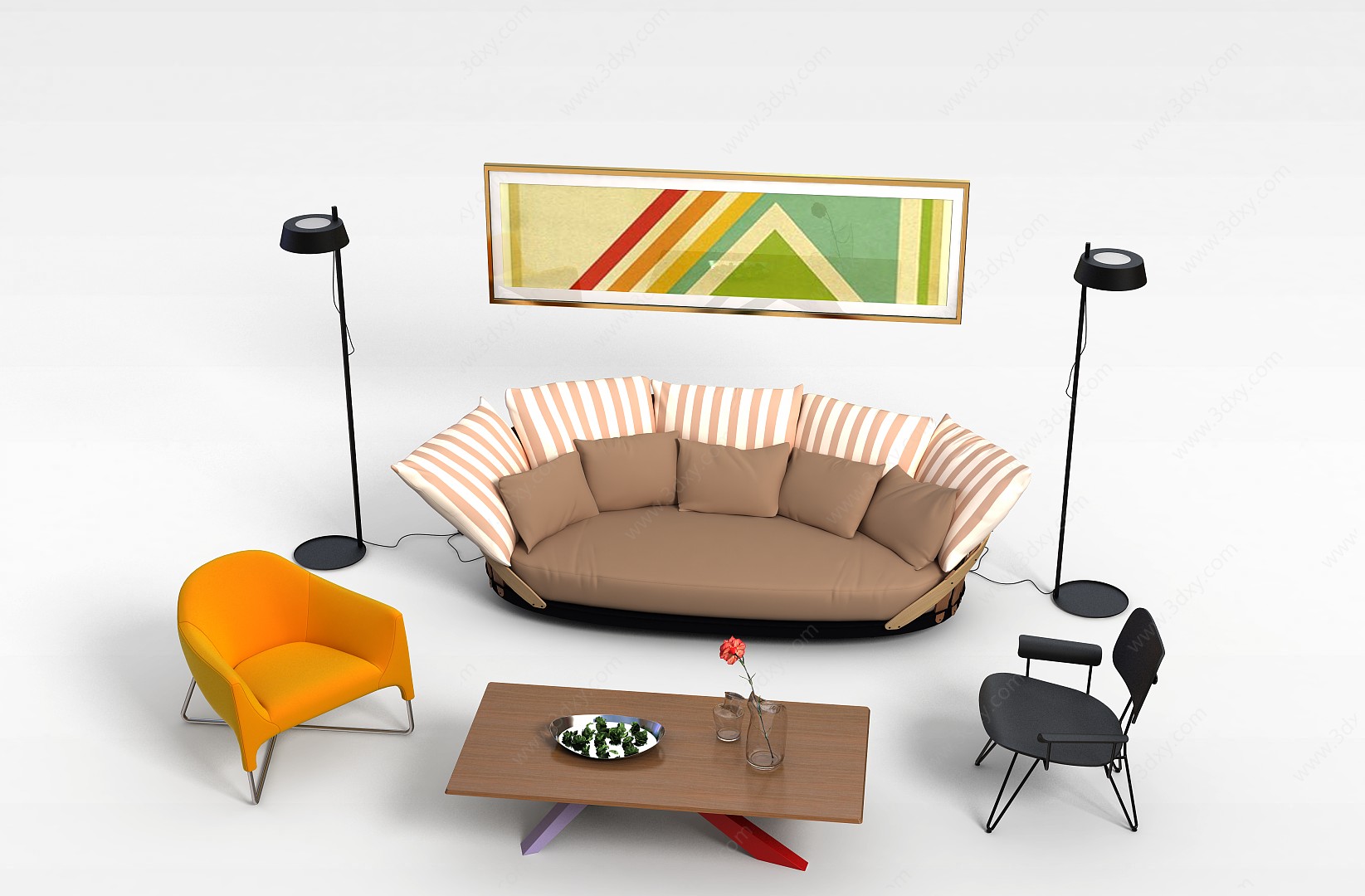 客厅休闲沙发茶几组合3D模型