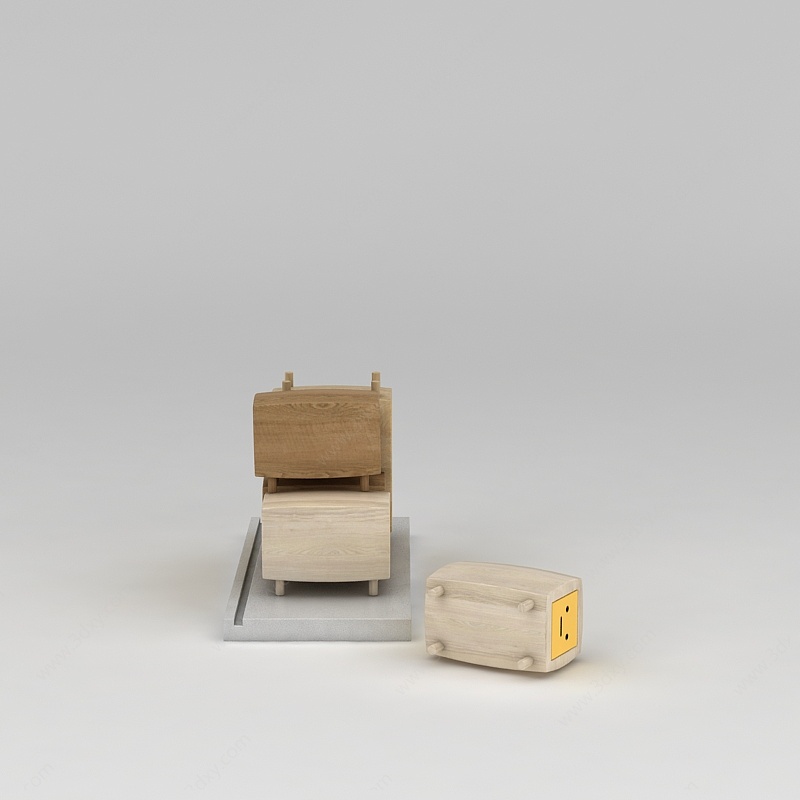 可爱木头小板凳3D模型