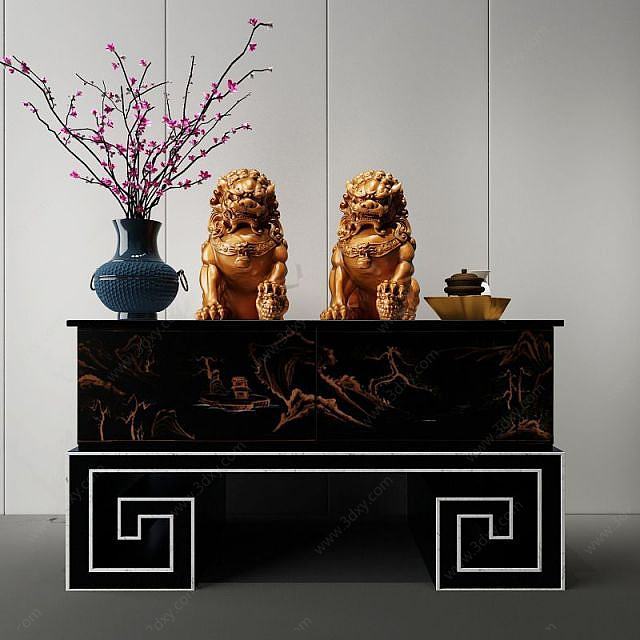 木雕狮子中式装饰3D模型