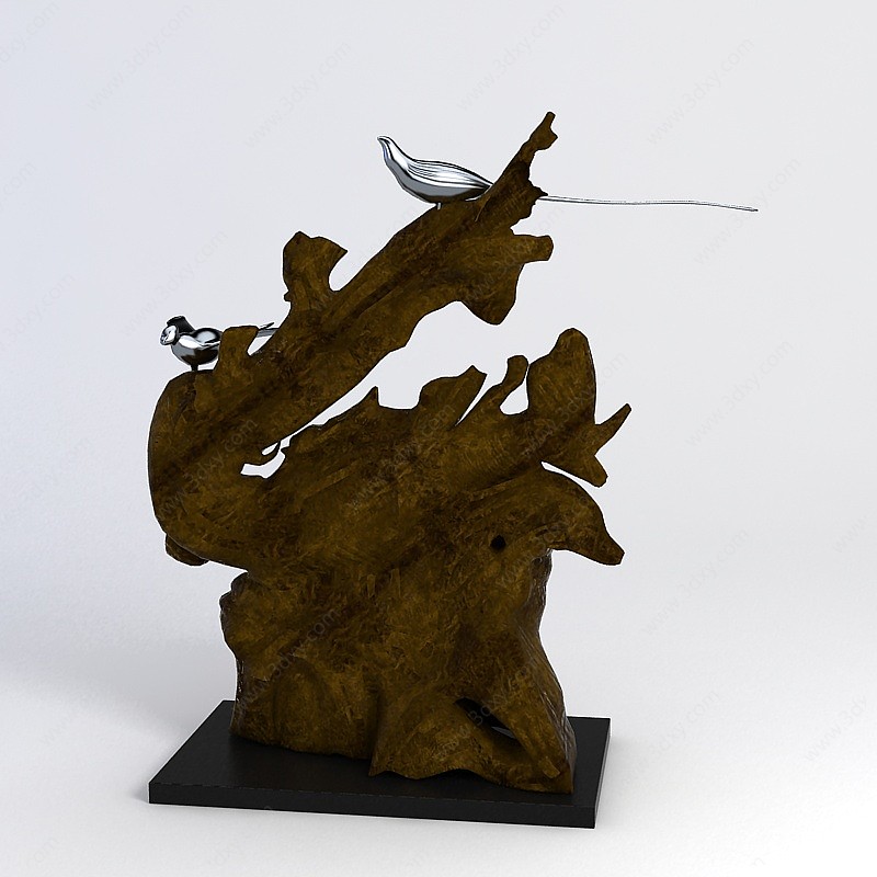 假山小鸟摆件3D模型
