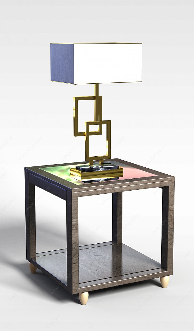 中式台灯桌子组合3D模型
