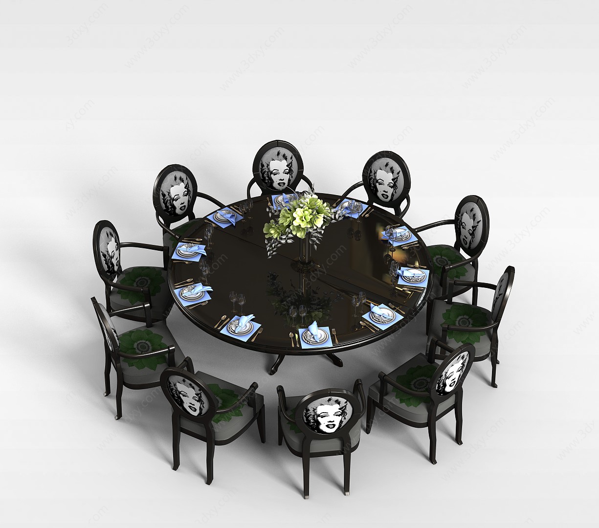 宴会餐桌餐椅组合3D模型