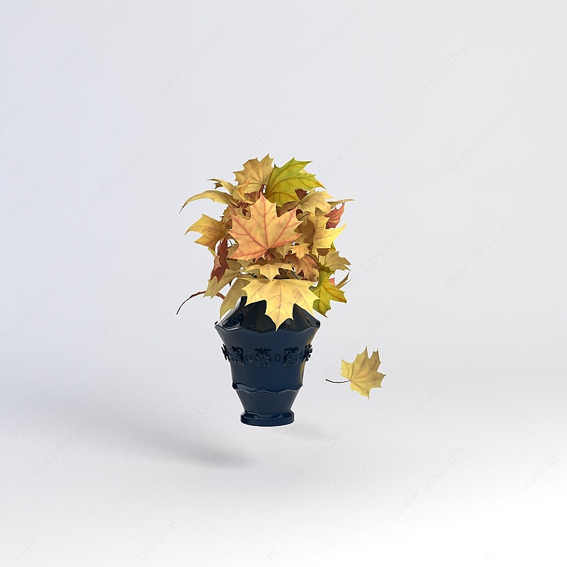 树叶装饰花瓶3D模型