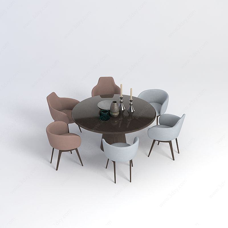 圆餐桌椅组合3D模型