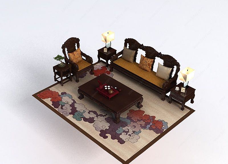 中式客厅家具3D模型