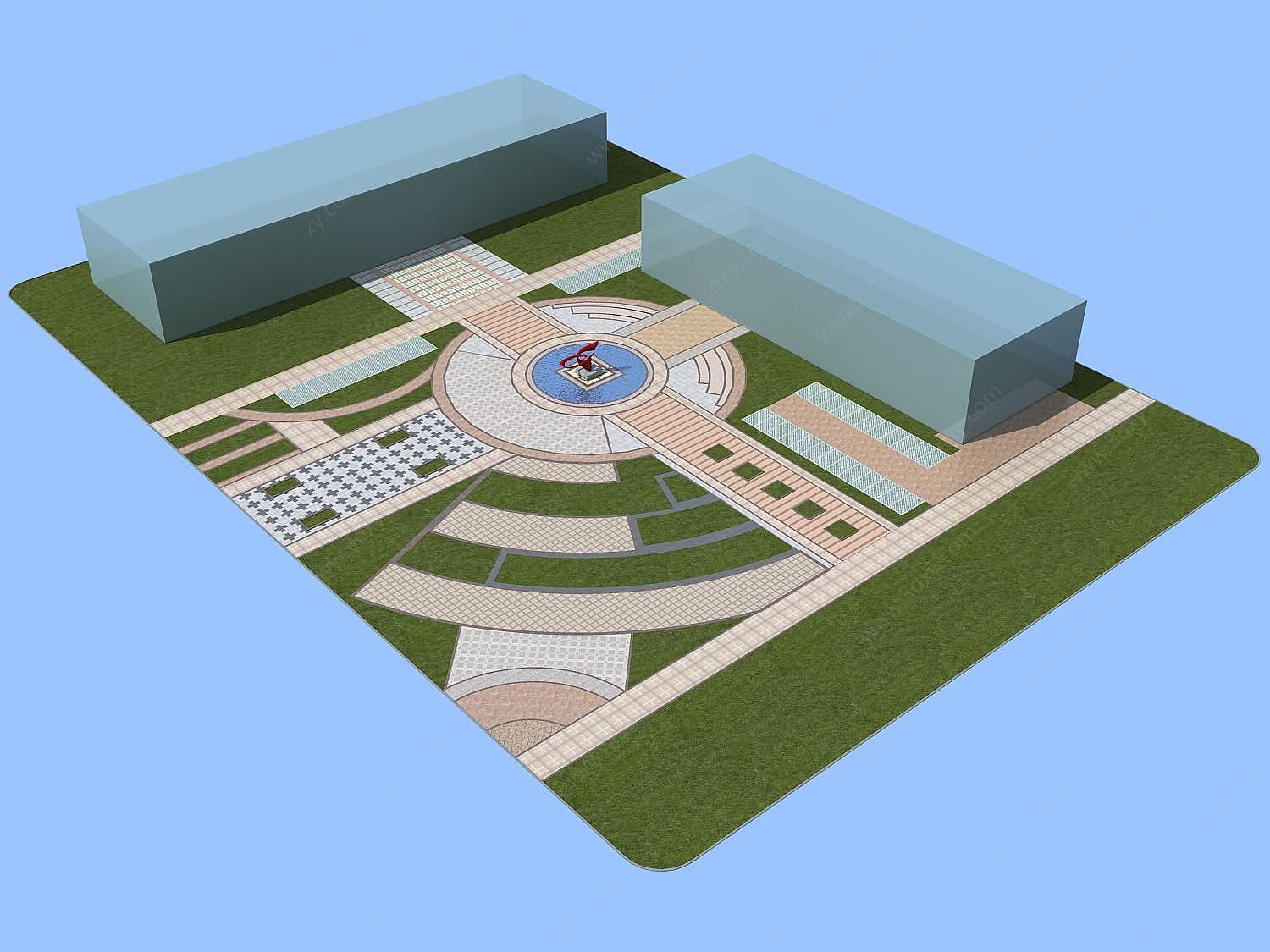 中心轴景观广场3D模型