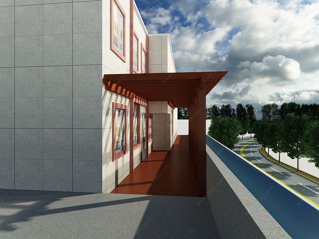屋顶廊架3D模型