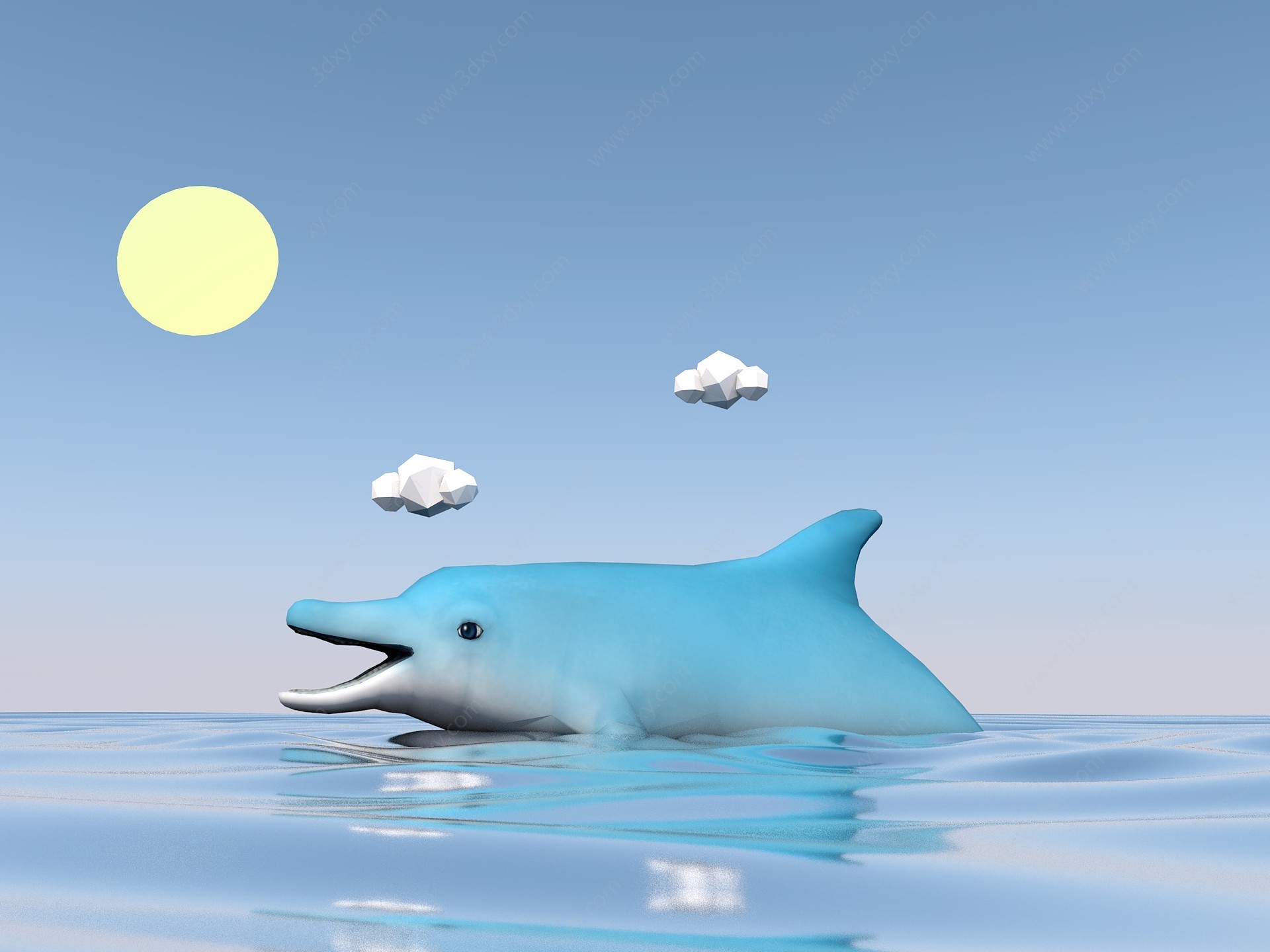 卡通海豚模型带骨骼动画3D模型