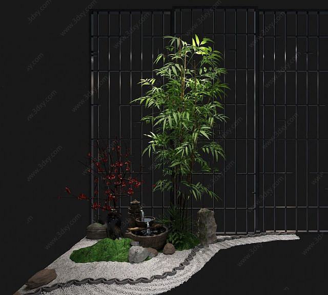 园艺小品庭院阳台假山植物3D模型